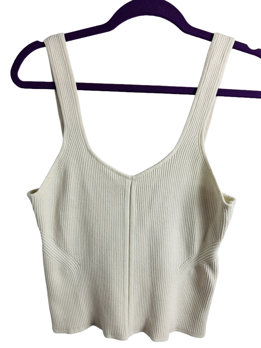 WHBM Cream Ribbed Stretch Sweater Tank Top M